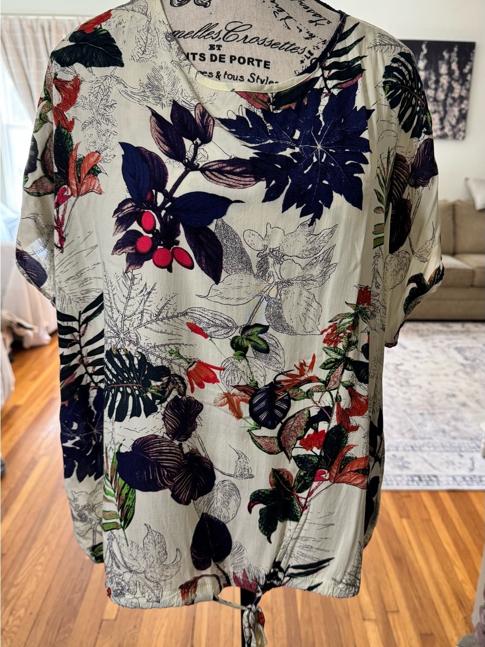 Emery Rose Tropical Floral Tie Front Blouse XXL Boho Lightweight Top